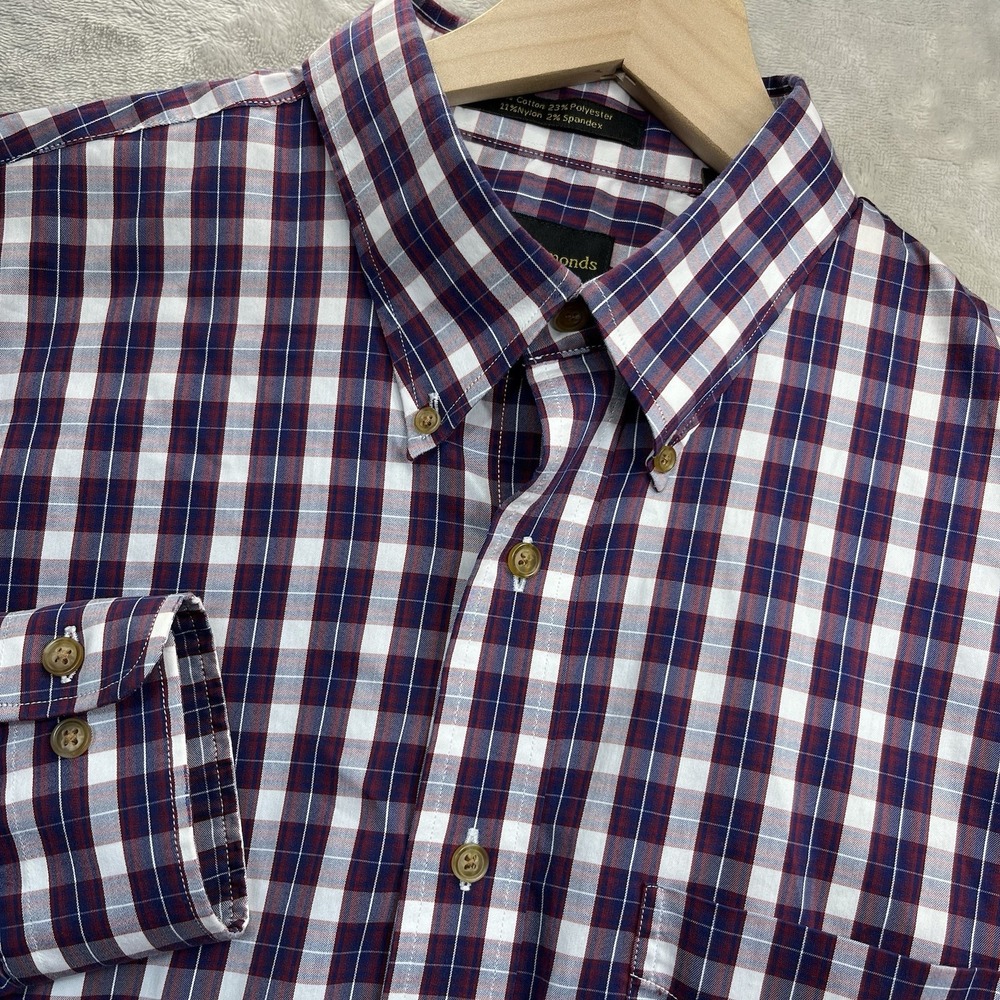 Allen Edmonds Shirt Men's L Cotton Blend Performance Stretch Plaid Button